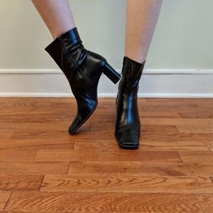 Italian leather vintage ankle boots square toe